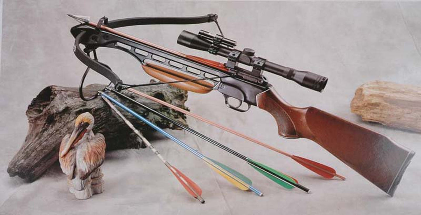 Man Kung Hunting 150 Lbs Wood Crossbow + Scope + Laser + Pack of Arrows