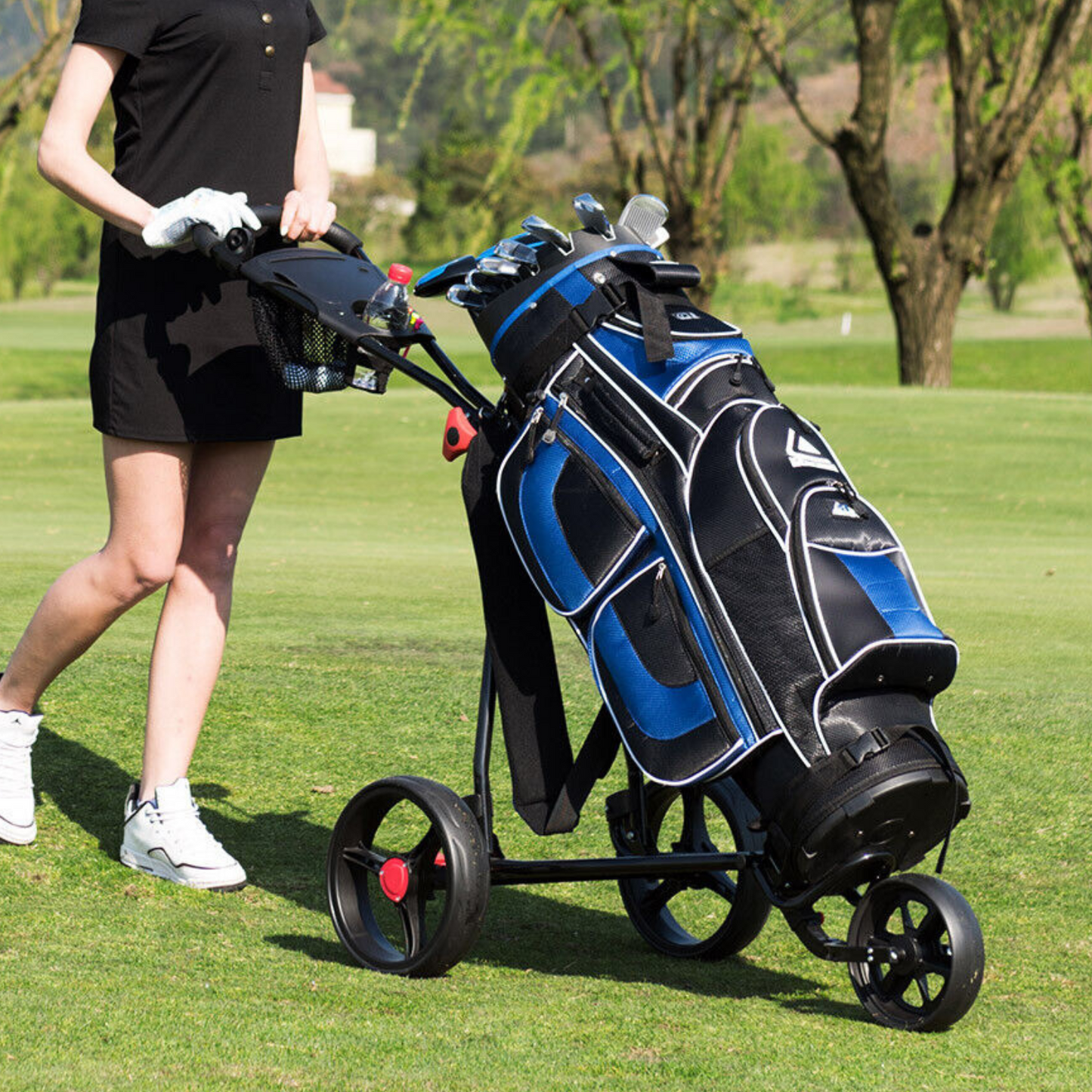 Heavy Duty Push / Pull Rolling Golf Bag Walking Caddy Cart