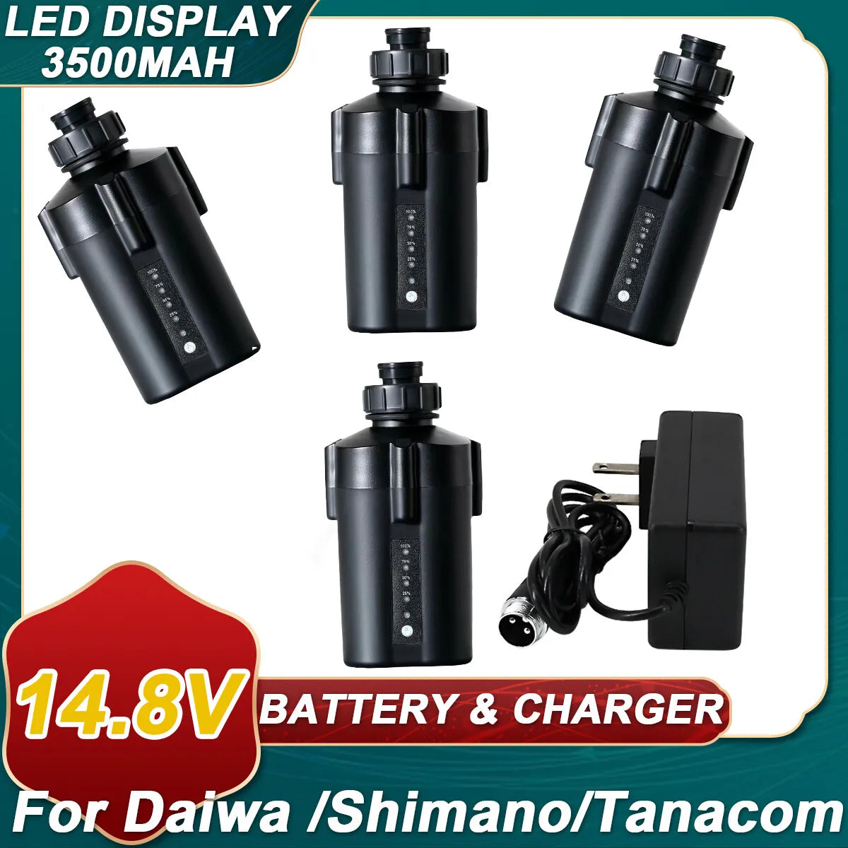 3500mAh For Daiwa Electric Fishing Reel 4XBattery+Charger Tanacom 1000 750 500