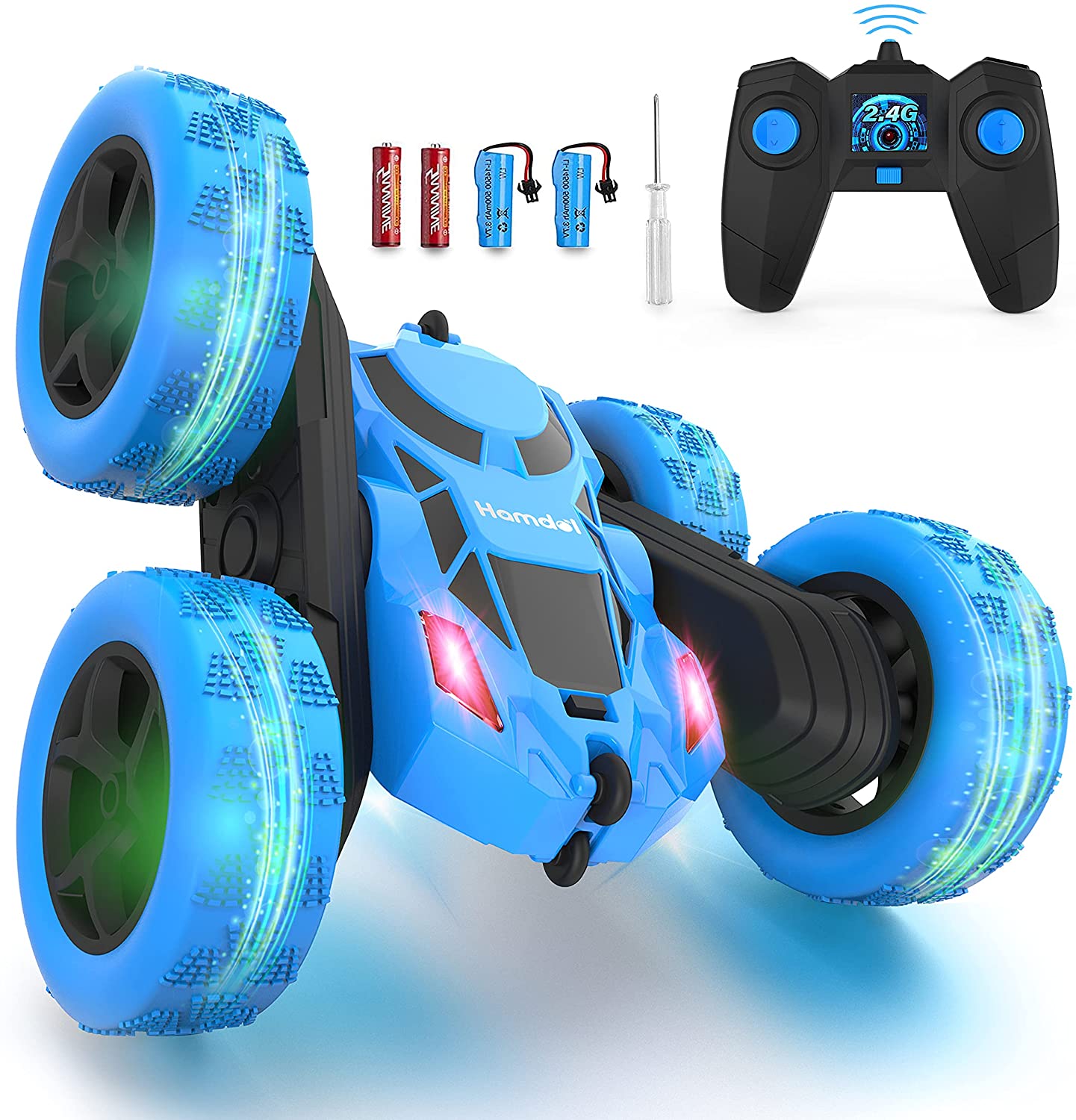 Hamdol Remote Control Car Double Sided 360°Rotating 4WD RC Cars with Headlights 2.4GHz Electric Race Stunt Toy Car Rechargeable Toy Cars for Boys Girls Birthday