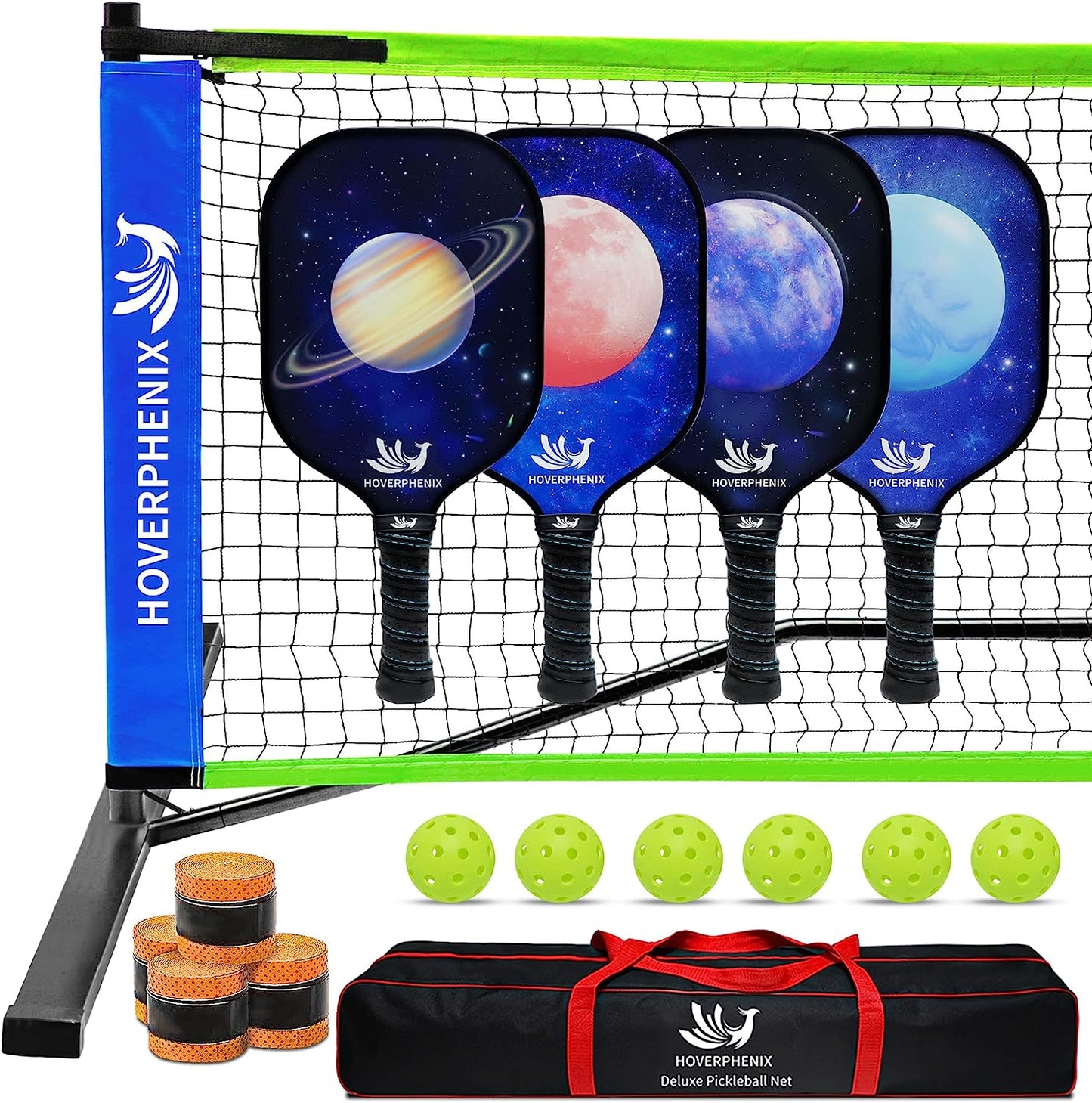 Pickleball Set with Net for Driveway Portable Regulation Size Pickleball Net System with Paddle Set of 4, Outdoor Pickleballs, Carry Bag, Weather Resistant Metal Frame
