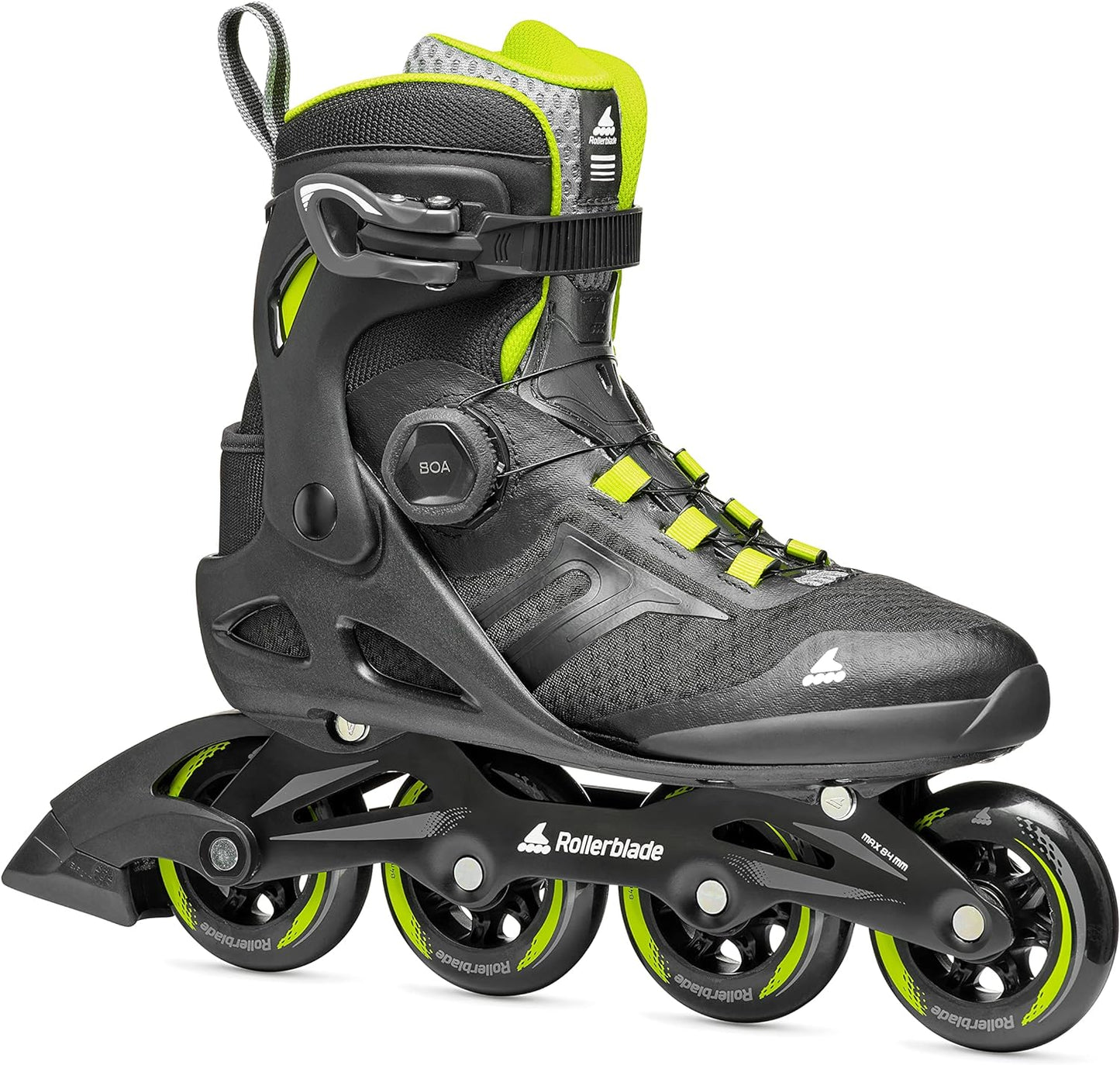 Rollerblade Macroblade 84 BOA, Adult Fitness Inline Skate, Black & Lime, Performance Inline Skates