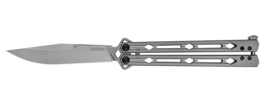 Kershaw 5150 Lucha Butterfly Knife - 4.6" Stonewash Finish 14C28N Sandvik Blade -Stainless Steel Handle