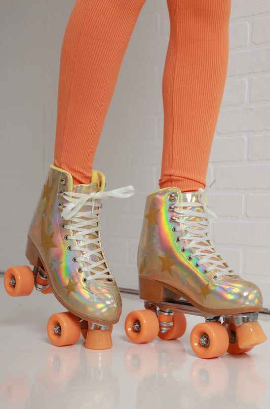Gold Star Holographic Roller Skates - Gold