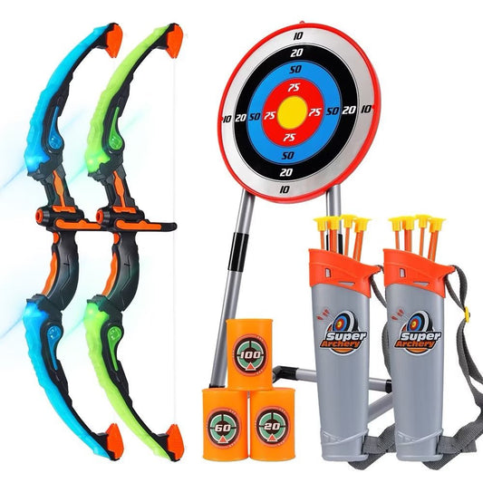 Shininglove Bow and Arrow Set Kids Archery Set with 2 LED Light up Bows Outdoor Toys for Boys Girls 6-12 Years