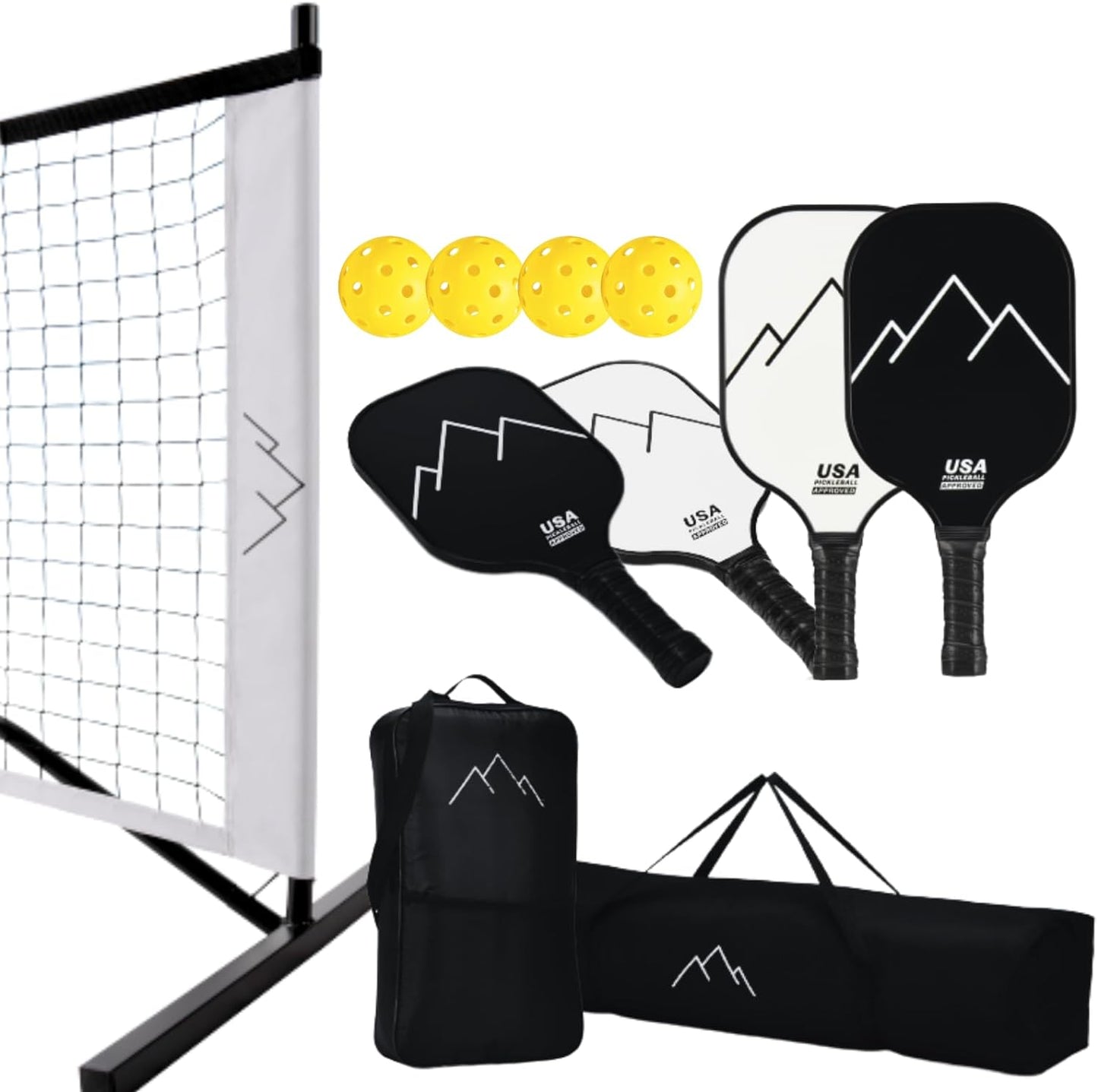PTG Pickleball Set with Net, Portable Pickleball net Set, Pickleball Paddles Set of 4 Premium Paddles, Outdoor Pickle Ball, Carry Bag, 4 Pickleball Paddles Set with Net – 22ft Regular Size Net