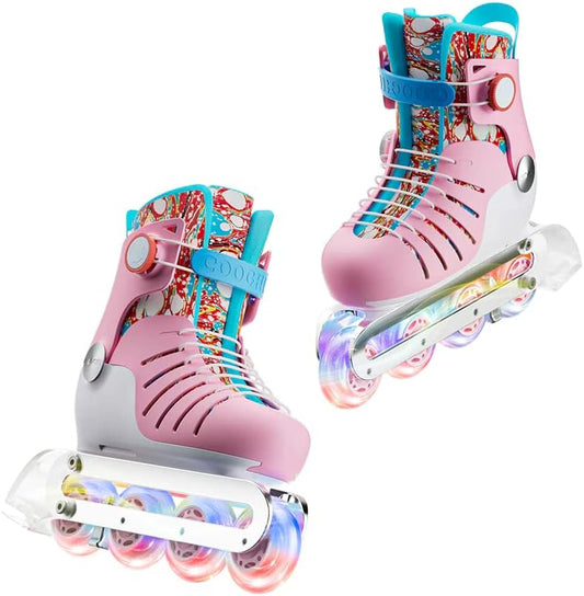 Cooghi Inline Skates for Kids Beginner 4 Sizes Adjustable with Light Up Wheels,Roller Blades for Girls and Boys Ages 3-8,Outdoor Toys Gift