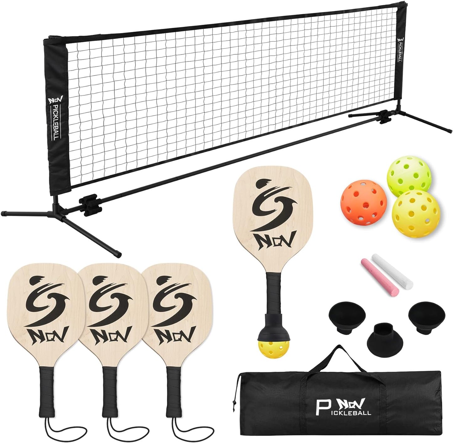 Pickleball Set with Net,10FT Half Court Size Pickleball Net Portable Outdoor Indoor for Driveway Home+4 Pickleballs+4 Ball Retrievers+1 Bag+2 Chalks, Pickleball Set for Adults Kids Beginners Pros