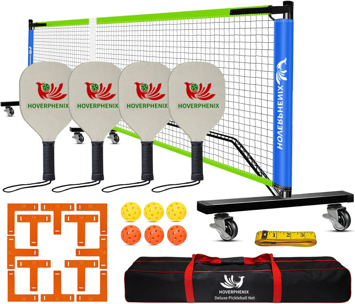 Pickleball Net Set with Regulation Size Pickleball Net, Pickleball Paddles Set of 4, 6 Outdoor Pickleballs and Carry Bag, Portable Pickle Ball Net System for Driveway, Home, Backyard