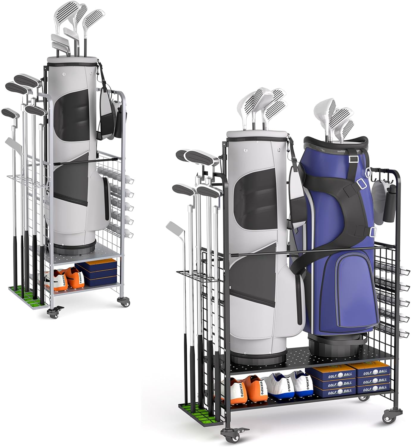 Single Bag Golf Storage Organizer (Grey) +2 Bags Golf Storage Organizer (Black)