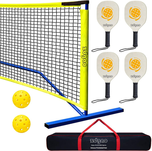 Zdgao Pickleball Set with Net and Paddles for Driveway Backyard, 22 FT Regulation Size Pickleball Net, 4 Pickleball Paddles, Outdoor Pickleballs and Potable Carry Bag