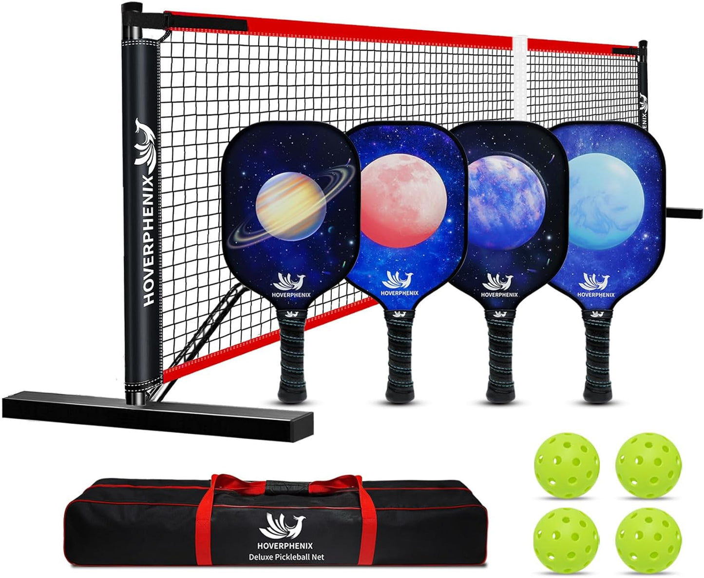 Pickleball Net for Driveway, 22 FT Regulation Size Pickleball Set with Net and Fiberglass Paddles Set of 4, Outdoor Pickleballs and Carry Bag