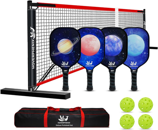 Pickleball Net for Driveway, 22 FT Regulation Size Pickleball Set with Net and Fiberglass Paddles Set of 4, Outdoor Pickleballs and Carry Bag