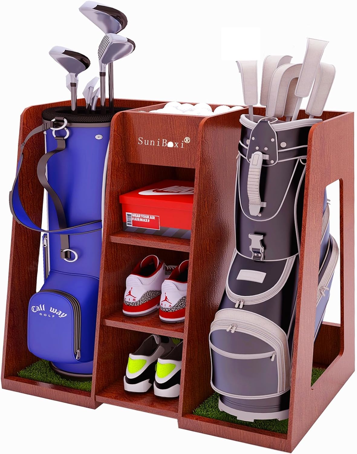 Golf Bag Organizer, Premium Wooden Golf Storage Rack, Stylish Heavy-Duty Golf Bag Storage Rack for Garage, Indoor Spaces, Basements, and More