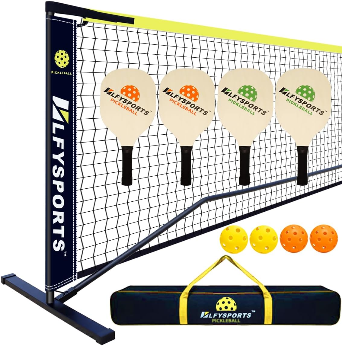 Pickleball Set with Net, Portable Indoor and Outdoor Pickleball Net Set, Stable Pickleball Nets with Square Tube, Pickleball Net for Driveway Easy Assembly