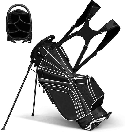 Golf Stand Bag, Golf Club Bag w/6 Large Way Top Dividers & 7 Pockets, Lightweight Golf Carry Bag w/Ergonomic Dual Straps & 2 Aluminium Pole, Lightweight Golf Bag for Men & Women