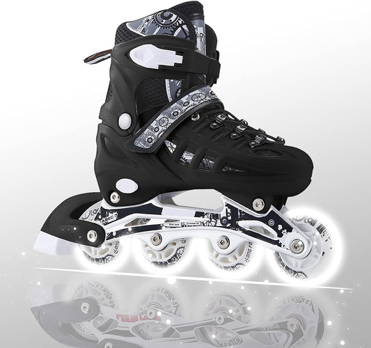 4 Types Size Adjustable Inline Skates Kids Adults for Outdoor Flash Men and Women Roller Skates Beginners Featuring All Illuminating Wheels Roller Shoes Pu High Elastic Wear Wheel