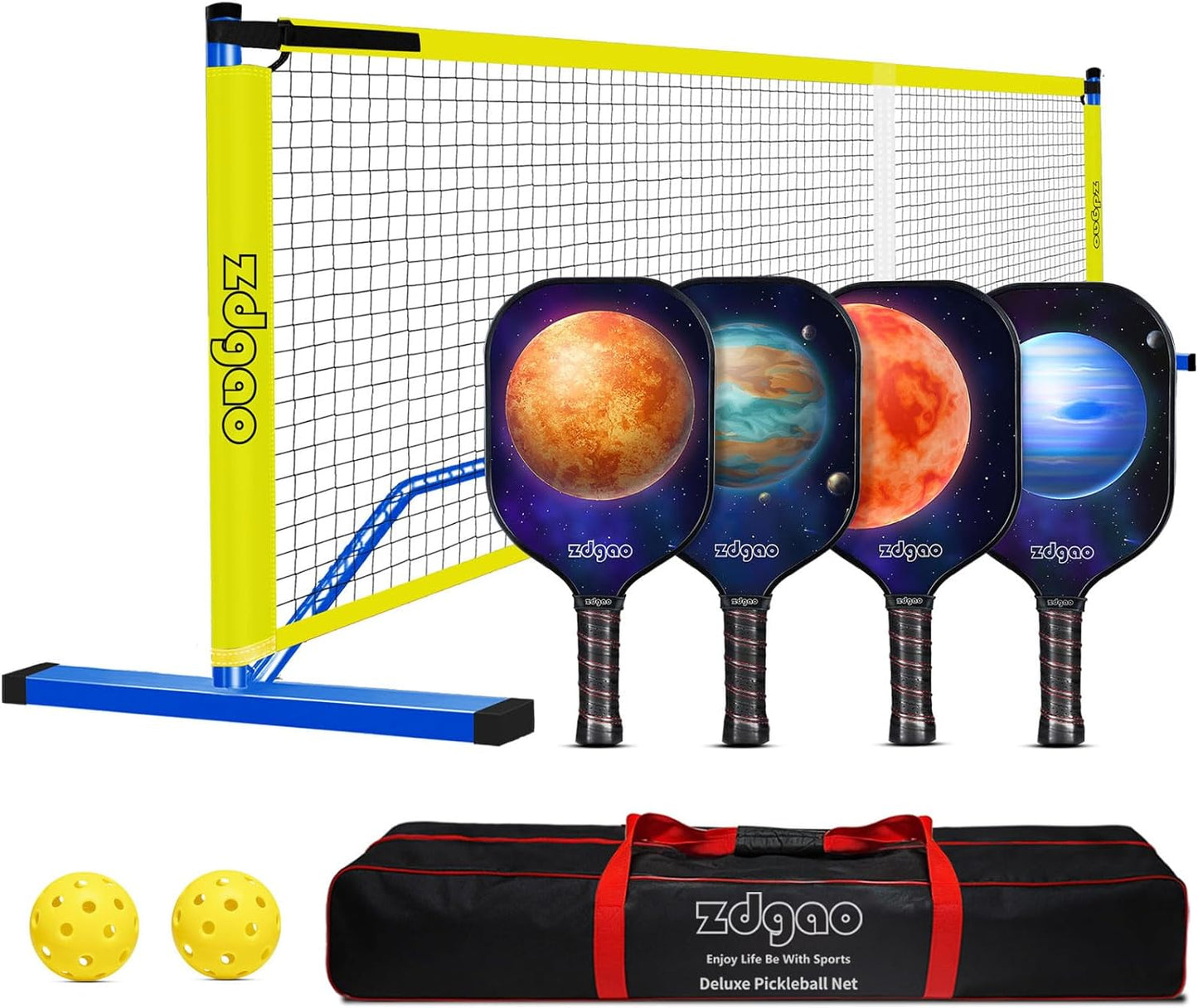 Zdgao Pickleball Set with Net and Paddles for Driveway Backyard, 22 FT Regulation Size Pickleball Net, 4 Pickleball Paddles, Outdoor Pickleballs and Potable Carry Bag