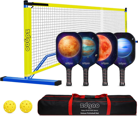Zdgao Pickleball Set with Net and Paddles for Driveway Backyard, 22 FT Regulation Size Pickleball Net, 4 Pickleball Paddles, Outdoor Pickleballs and Potable Carry Bag