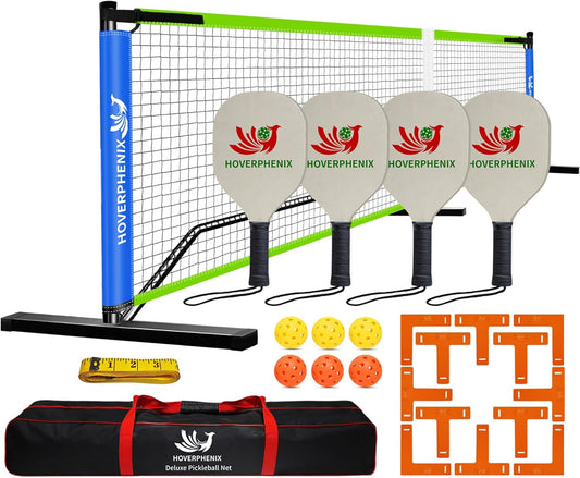 Pickleball Net Set with Regulation Size Pickleball Net, Pickleball Paddles Set of 4, 6 Outdoor Pickleballs and Carry Bag, Portable Pickle Ball Net System for Driveway, Home, Backyard