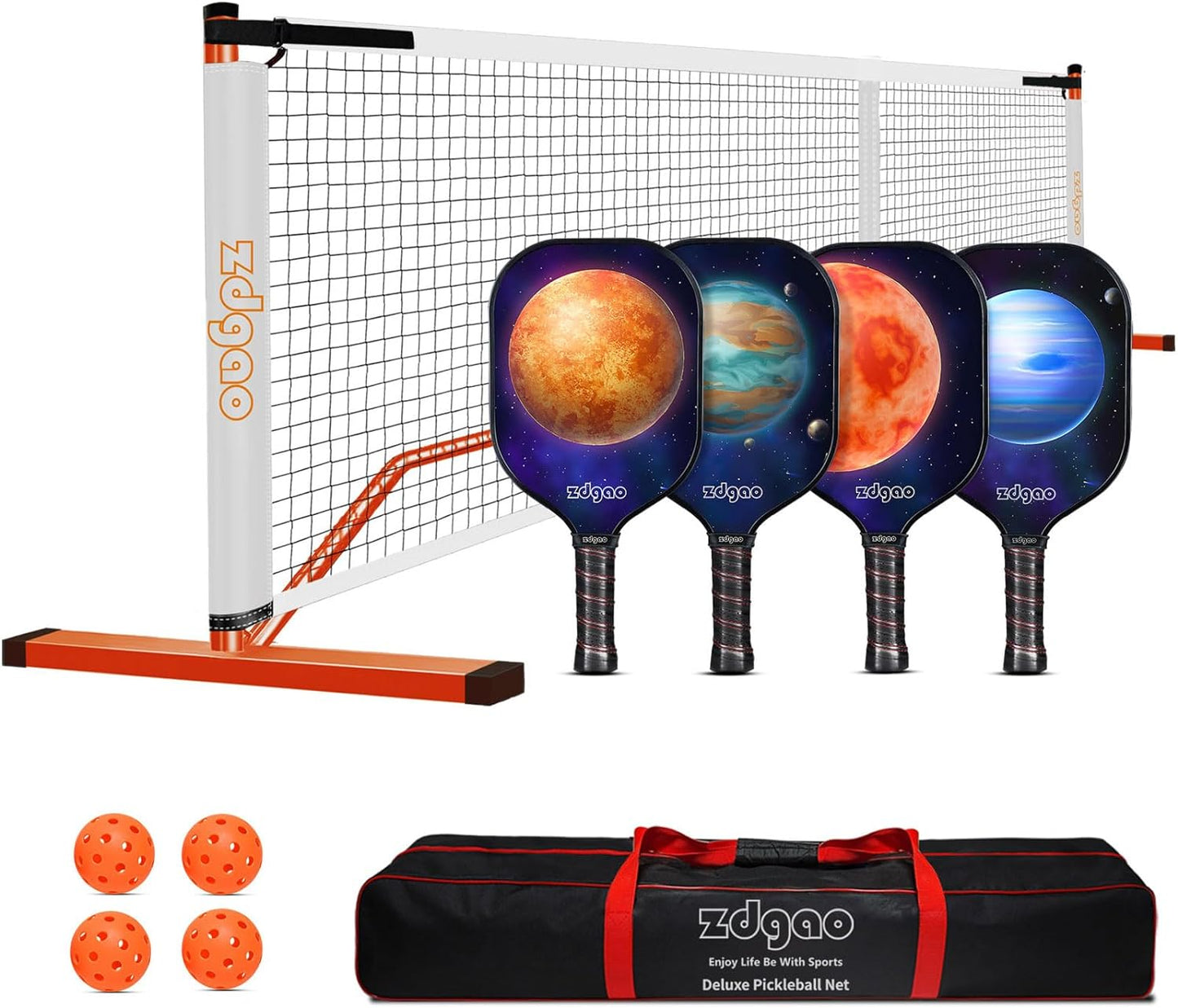 Zdgao Pickleball Net Set with 22 FT Regulation Size Pickleball Net, Paddles Set of 4, Outdoor Pickleballs and Carrying Bag, Steady Metal Frame for Driveway, Backyard, Home