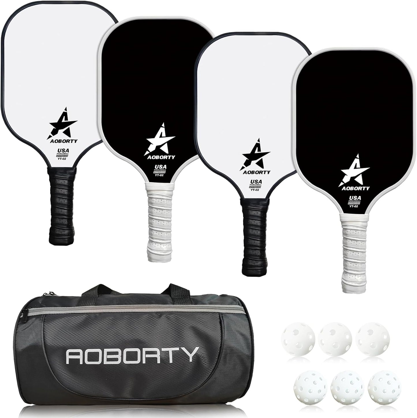 Pickleball Paddles 4 Pack - USAPA Light Graphite Premium Rackets Fiber Face & Polymer Honeycomb Core Pickleball Set with 6 Outdoor Indoor Balls Including Portable Carry Bag