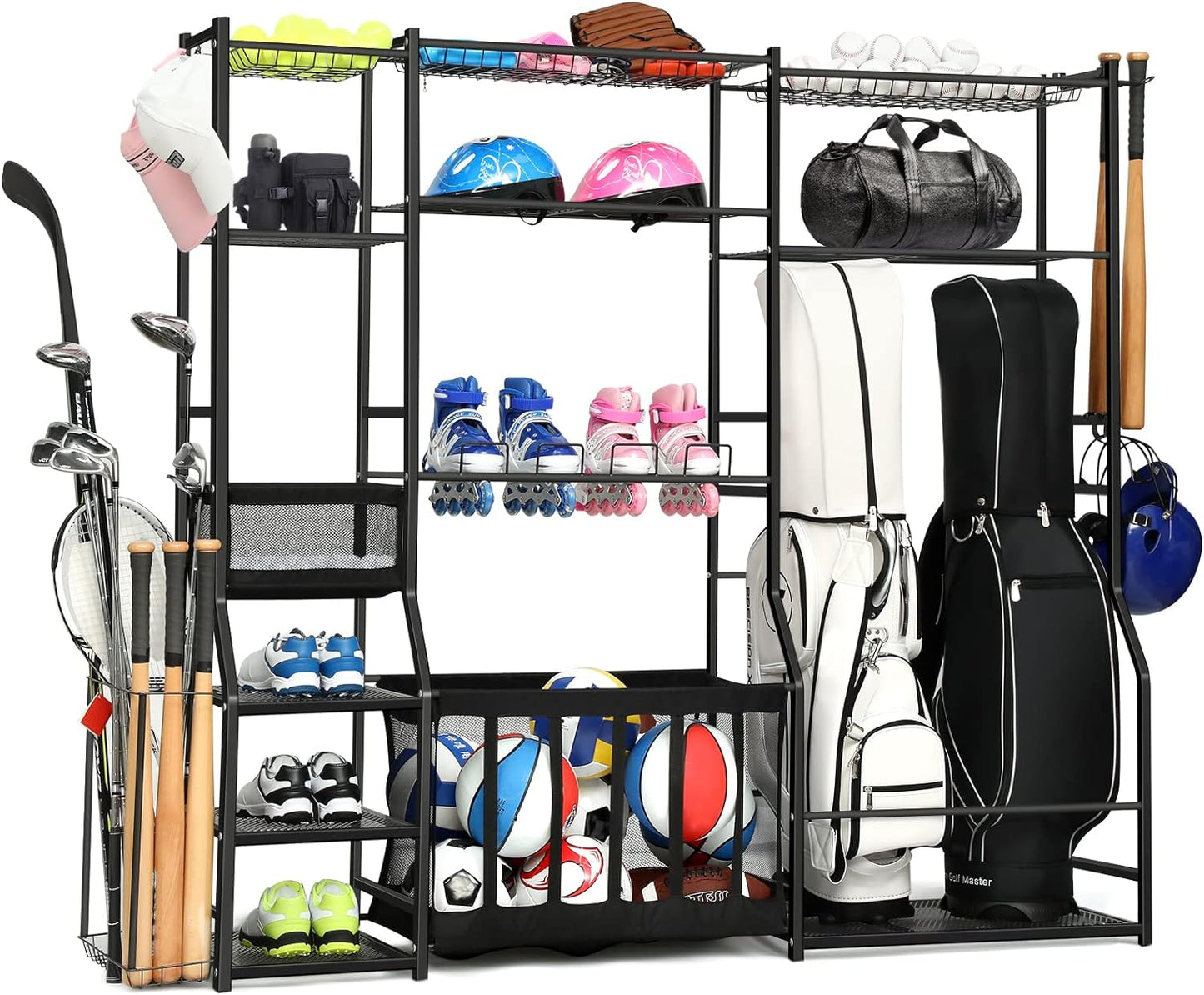 6.3FT Golf Bag Storage Garage Organizer,2 Golf bag storage racks and other sports equipment organizer, Extra Large Storage Rack for Garage,Holds golf clubs,balls and miscellaneous items