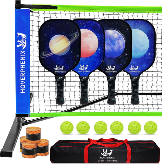 Pickleball Set with Net for Driveway Portable Regulation Size Pickleball Net System with Paddle Set of 4, Outdoor Pickleballs, Carry Bag, Weather Resistant Metal Frame