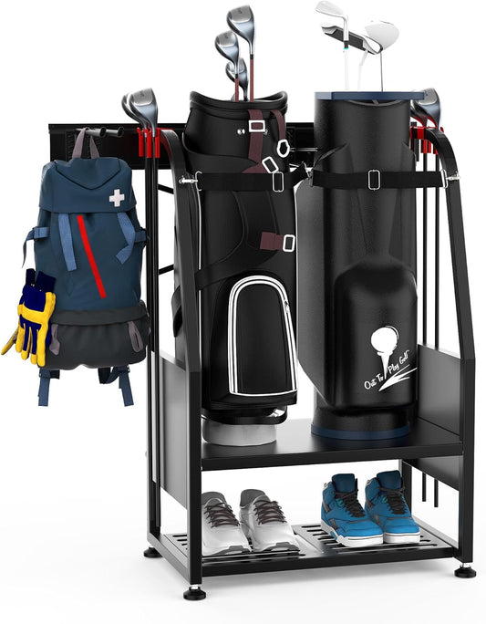 Ultrawall Golf Bag Storage Rack for Garage, Golf Equipment Organizer for Golf Bags and Accessories, Golf Bag Stand with Leveling Feet, Wall Mounted Golf Storage, Black