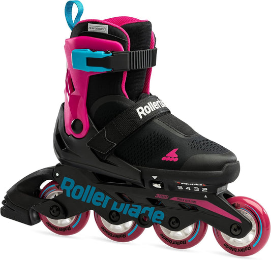 Rollerblade Microblade Free 3WD Kid's Size Adjustable Inline Skate, Black and Pink, High Performance Inline Skates