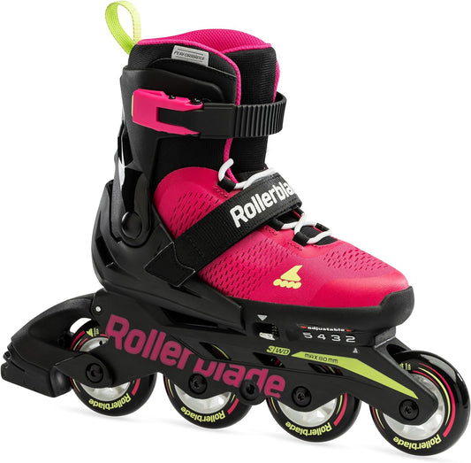 Rollerblade Microblade Kids Adjustable Fitness Inline Skate, Pink/Light Green