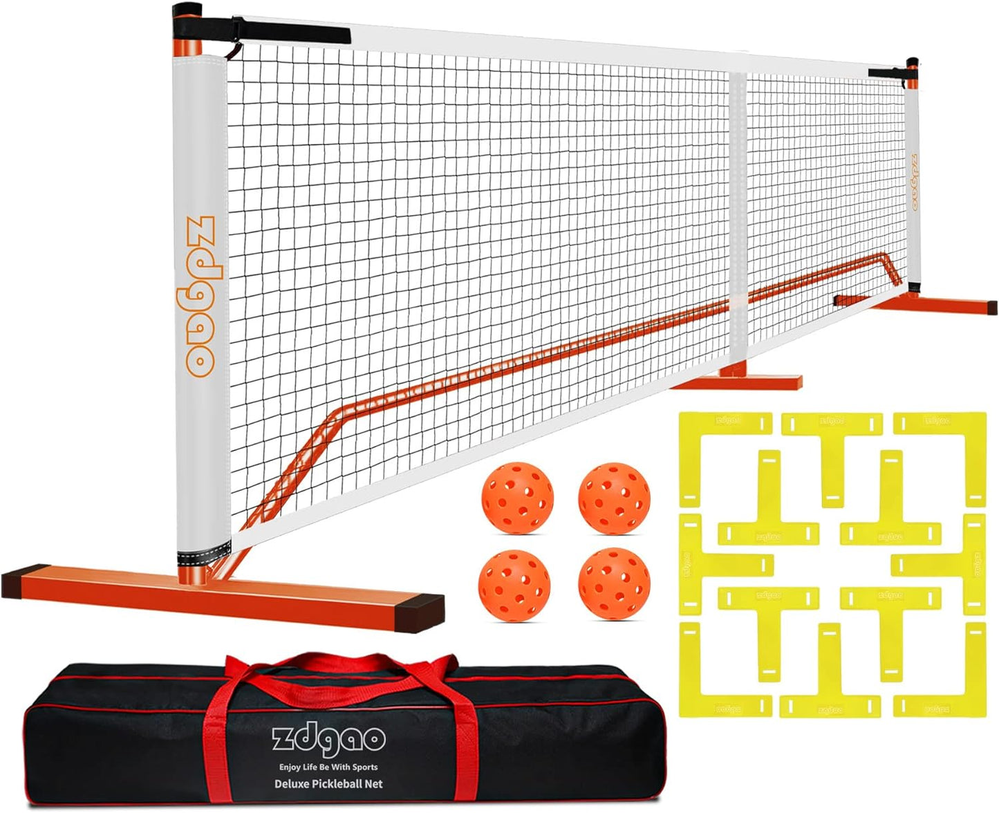 Pickleball Net with Court Marking Kit, 4 Pickle Balls, and Carry Bag - Complete Bundle for Easy Setup and Play on Any Surface