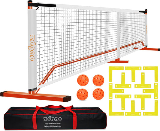 Pickleball Net with Court Marking Kit, 4 Pickle Balls, and Carry Bag - Complete Bundle for Easy Setup and Play on Any Surface