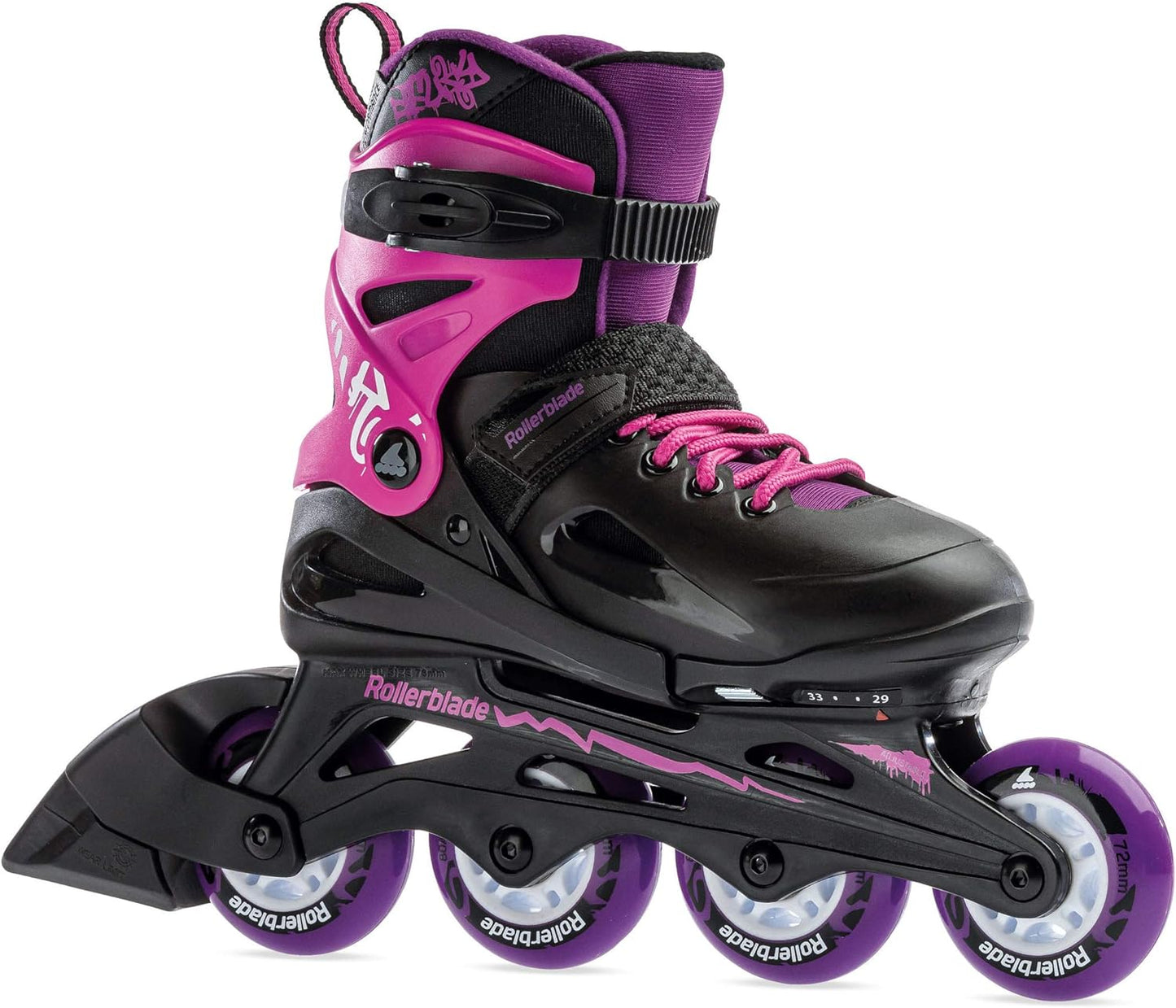 Rollerblade Fury Girl's Adjustable Fitness Inline Skate,Black and Pink, Junior, Youth Performance Inline Skates