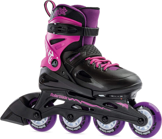 Rollerblade Fury Girl's Adjustable Fitness Inline Skate,Black and Pink, Junior, Youth Performance Inline Skates
