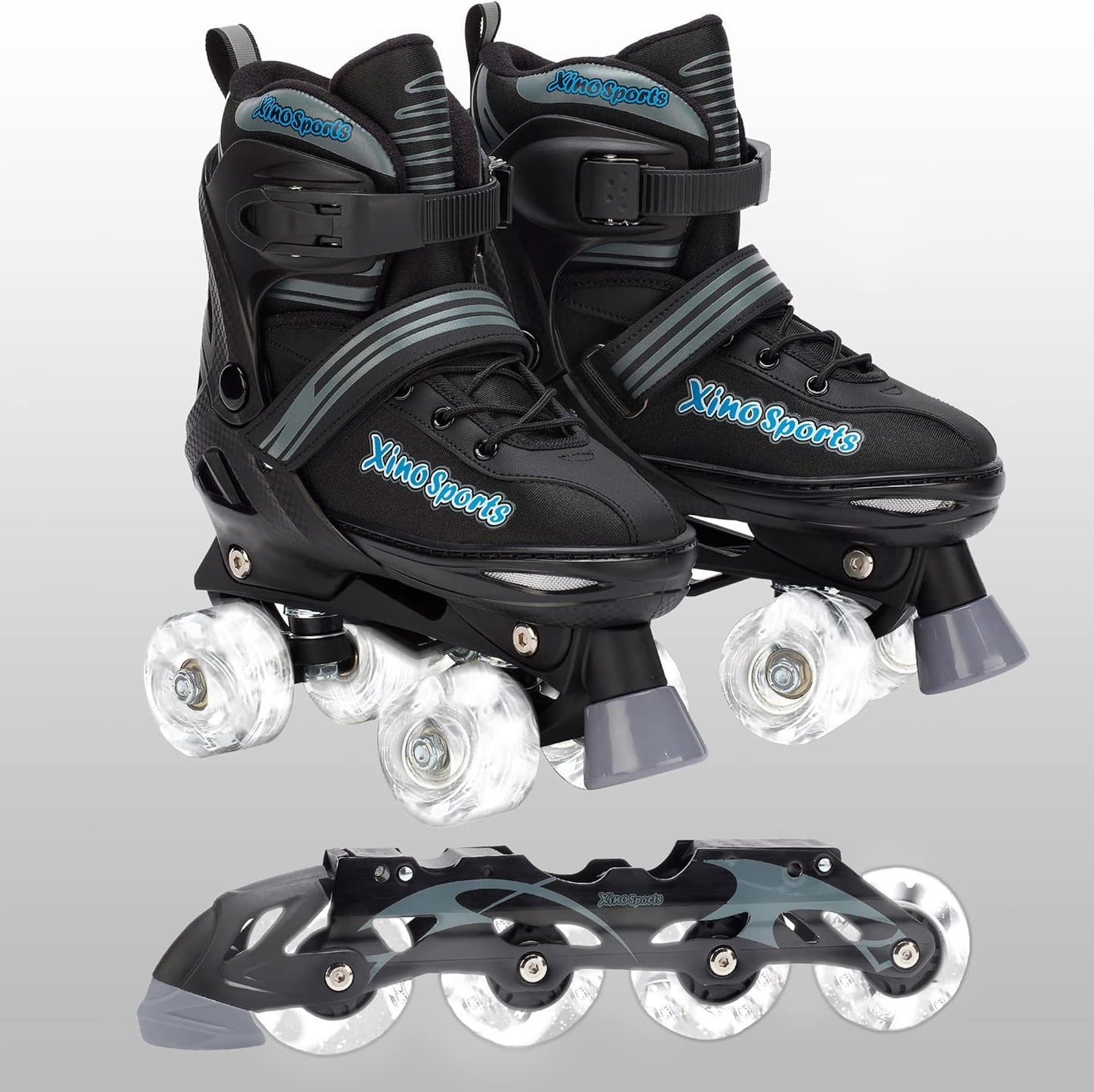 2 in 1 Combo, Kids Roller Skates | Inline Skates - Interchangeable LED Light Up Skates for Kids Ages 6-12, Teens & Adults, Inline Skates for Girls and Boys, Adjustable Roller Skates Blades