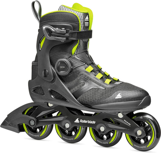 Rollerblade Macroblade 84 BOA, Adult Fitness Inline Skate, Black & Lime, Performance Inline Skates