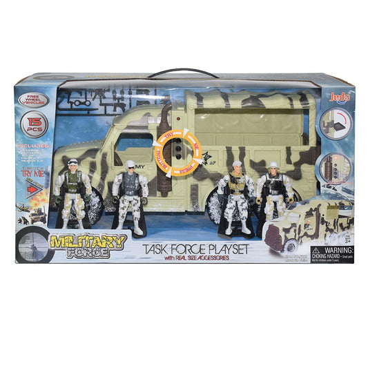 Free Wheel Military Force Truck Playset - 15 Pcs