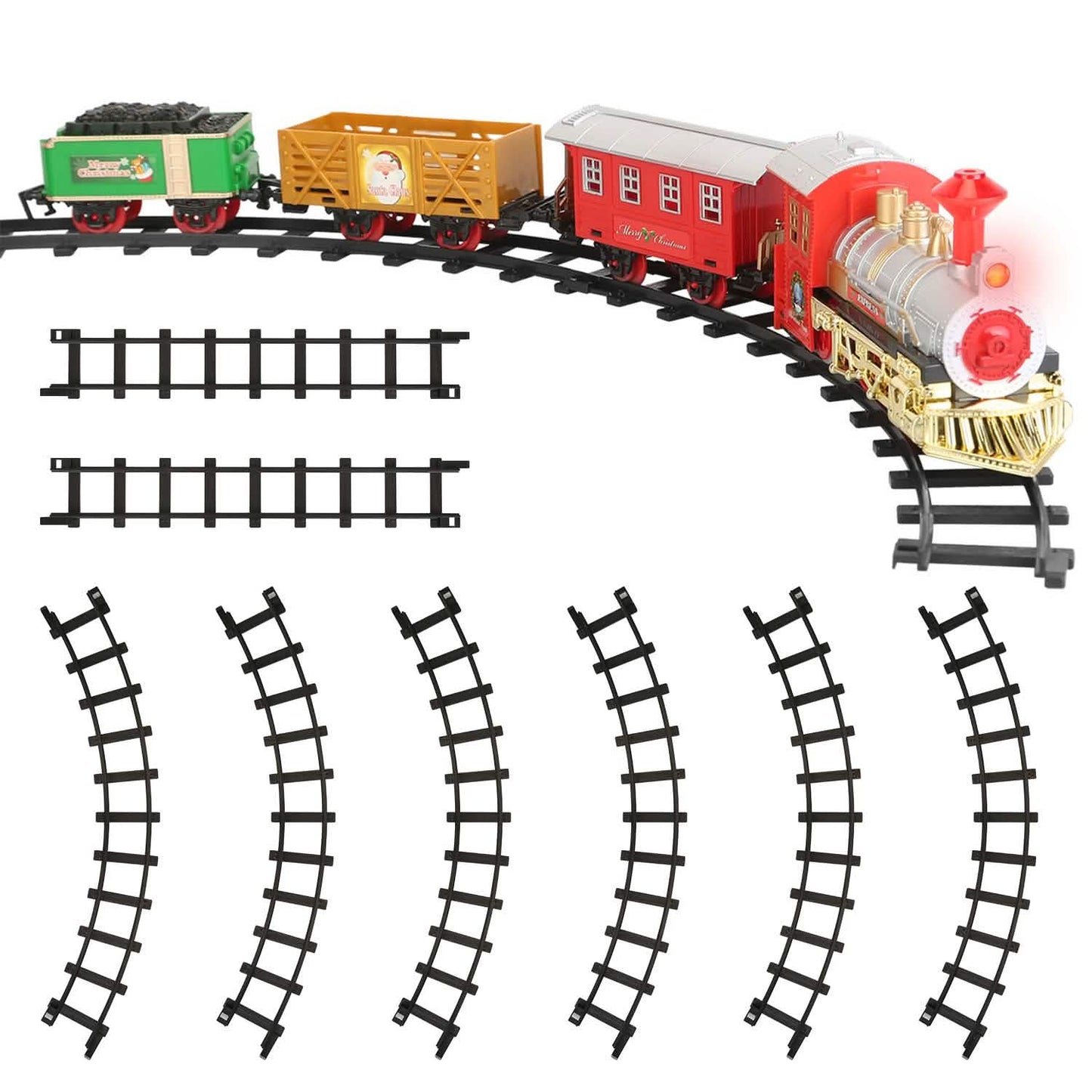 Electric Train Set Steam Locomotive Passenger Coach Coal with Sounds Light Railway