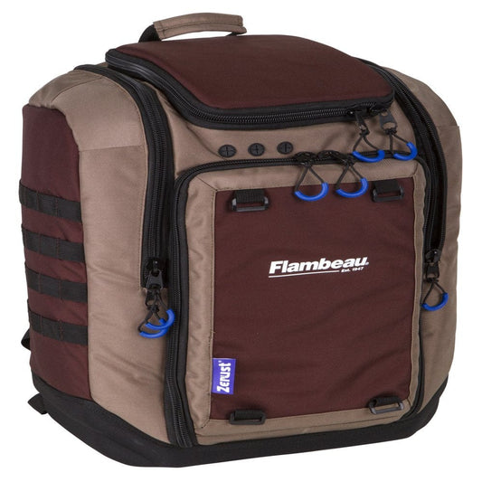 Flambeau Outdoors P50BP Portage Pack, Portable Fishing Tackle Boxes and Bait Storage Organizer Backpack with Tuff Tainer Boxes inside - Dark Brown and Tan