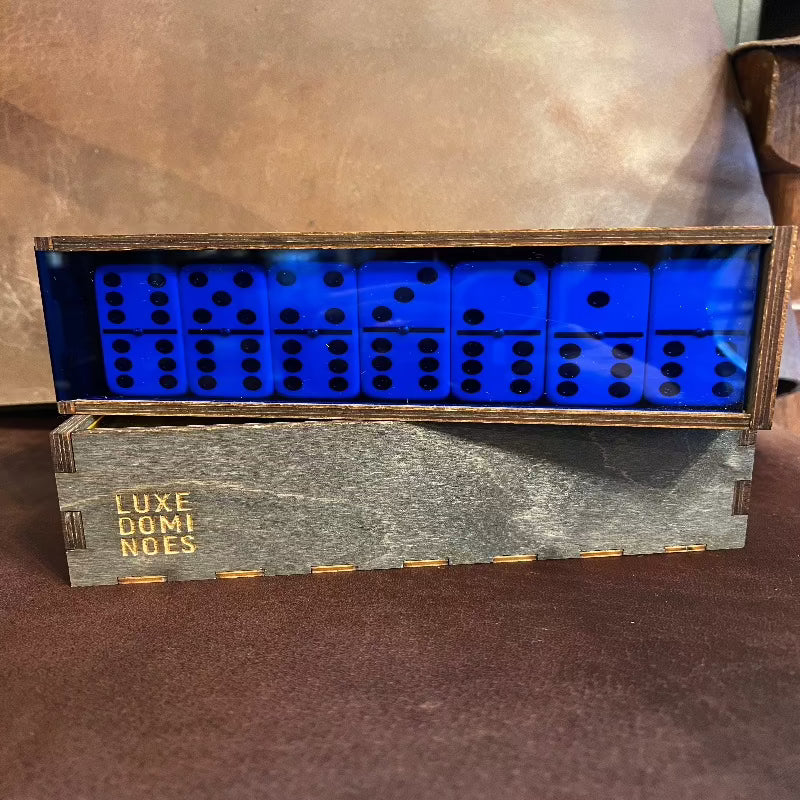 Luxe Dominoes El Woody Double 6 Domino Set - Blue Acrylic