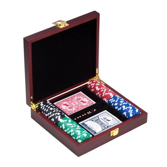 Poker Game Set in Cherry Wood Case with Brass Hardware