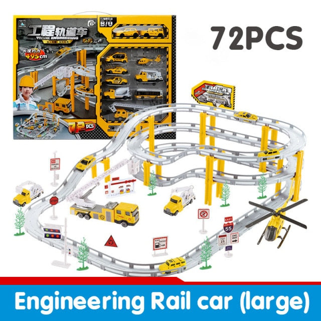 Diy Alloy Electric City Plane, Rc Police, Engineering Car, Rail Car Toy Set Educational Boy Slotcar Track Car Birthday