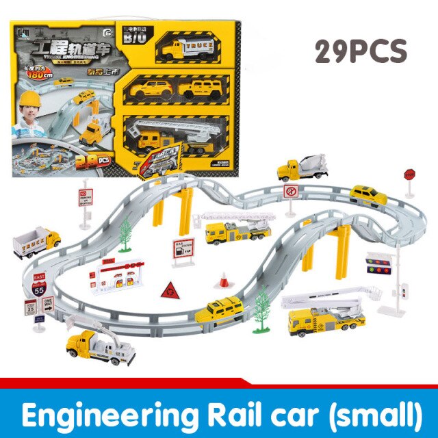 Diy Alloy Electric City Plane, Rc Police, Engineering Car, Rail Car Toy Set Educational Boy Slotcar Track Car Birthday