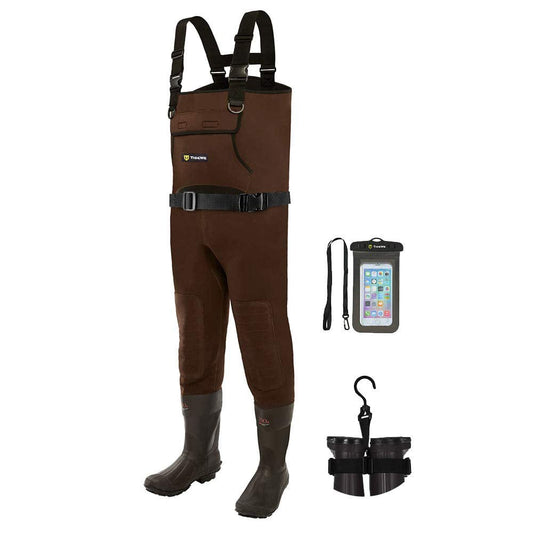 TIDEWE Neoprene Waders, Cleated Bootfoot Men Chest Waders, Waterproof Durable Fishing & Hunting Waders Neoprene Brown Size 14