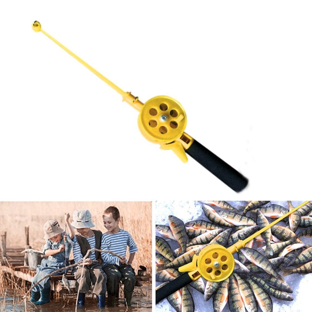 Ylmarket Outdoor Kids Portable Ice Fishing Rod Plastic Pole with Reels Wheel Accessory Yellow